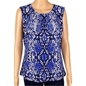 CALVIN KLEIN stretch jersey, snake print sleeveless blouse w/pleats. Medium. EUC